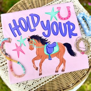 Hold Your Horses Blossom Pink Comfort Colors T-Shirt - Youth and Adult