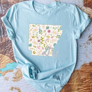 Floral State of Arkansas Ice Blue Bella Canvas T-Shirt