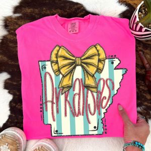 Arkansas State Bow Neon Pink Comfort Colors T-Shirt