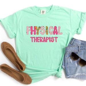 Physical Therapist Pink Pop Mint Comfort Colors T-Shirt